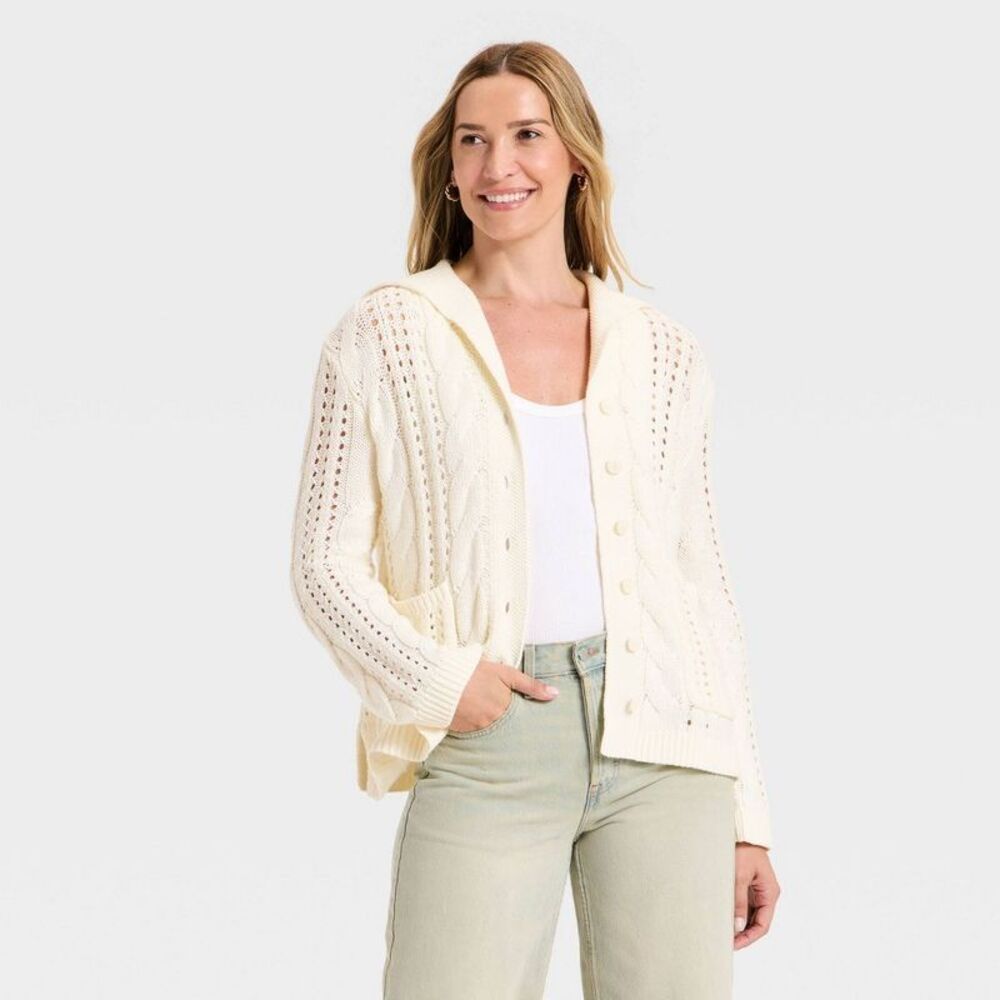 Women's Cable Cardigan - Universal Thread Cream XS